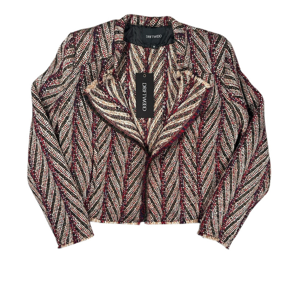 Driftwood Tweed Open Blazer Jacket M Raw Hem Wool Blend Knit Herringbone NWT